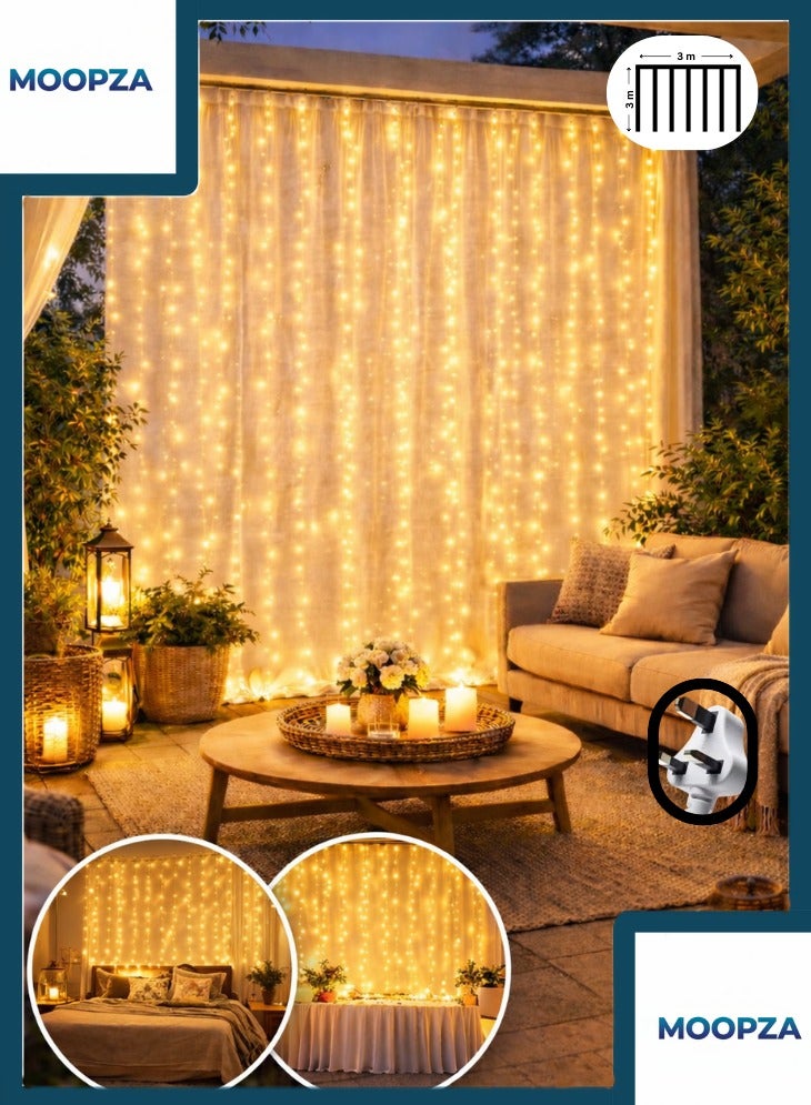 ستارة إضاءة LED بمقاس ٣ متر × ٣ متر لزينة الغرف والجدران في رمضان والعيد